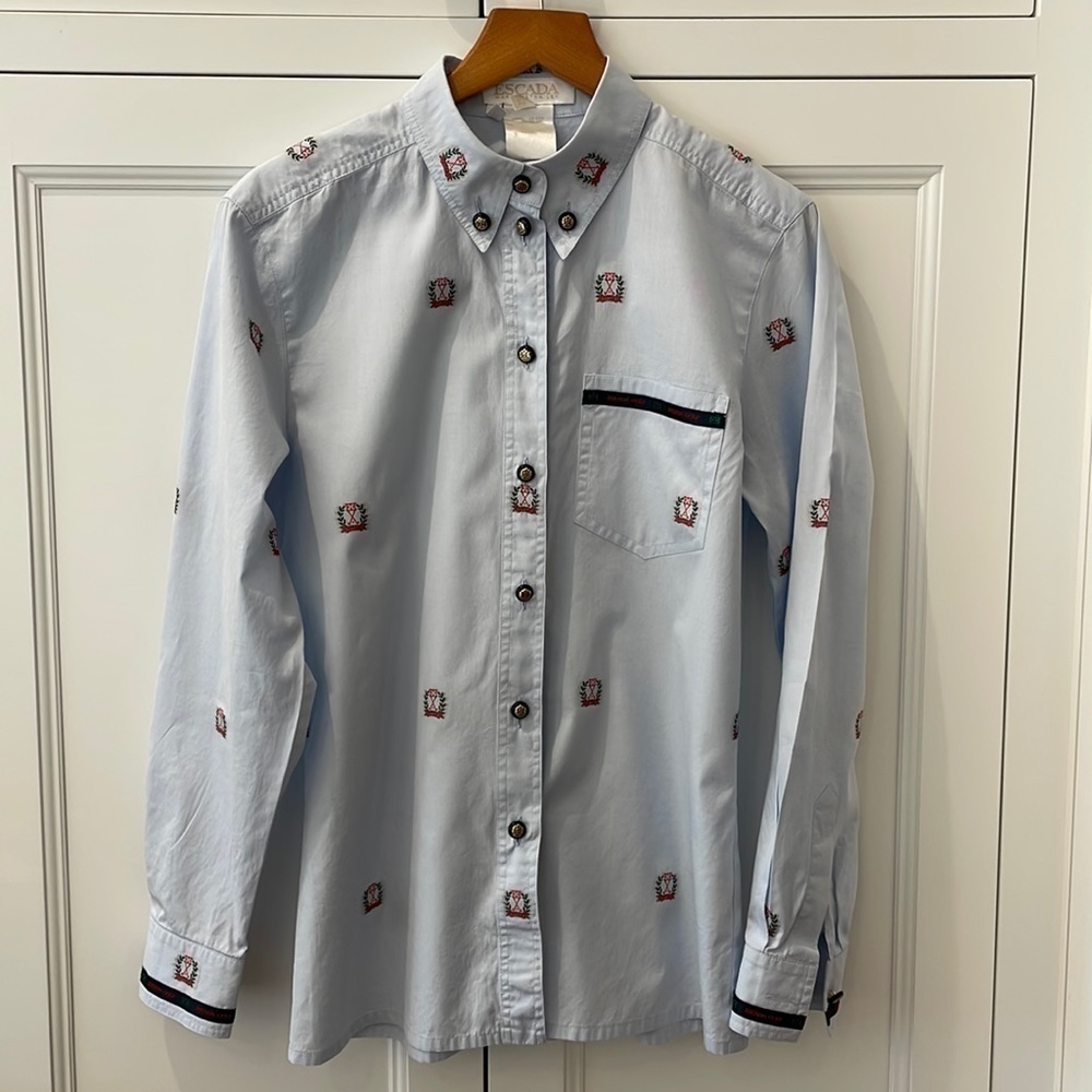 Escada Golf Blue Logo Blouse—Gorgeous!! Excellent Condition!! Made In Germany-34